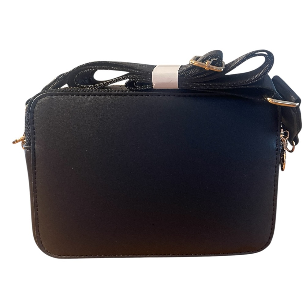 NWT- Valentino Orlandi vegan leather crossbody bag. Color black W/ gold hardware - Picture 2 of 12